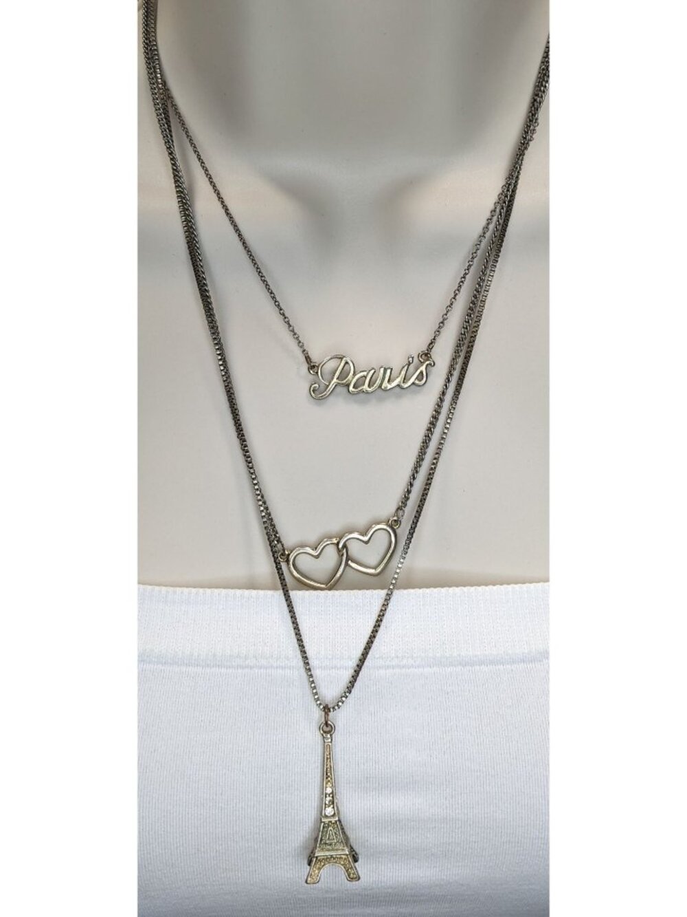 Layered Paris Charm Necklace Silver Souvenir Travel Jewelry